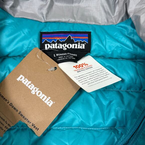 NWT Patagonia Women’s Puffer Vest Large 800 Fill Goose  Down Gray Blue - Picture 6 of 6